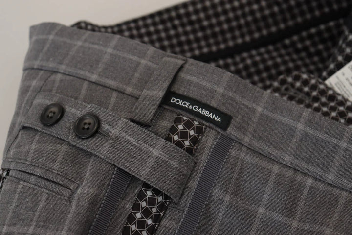 Dolce &amp; Gabbana Grey Cotton Checkered Chino Pants