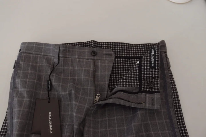 Dolce &amp; Gabbana Grey Cotton Checkered Chino Pants
