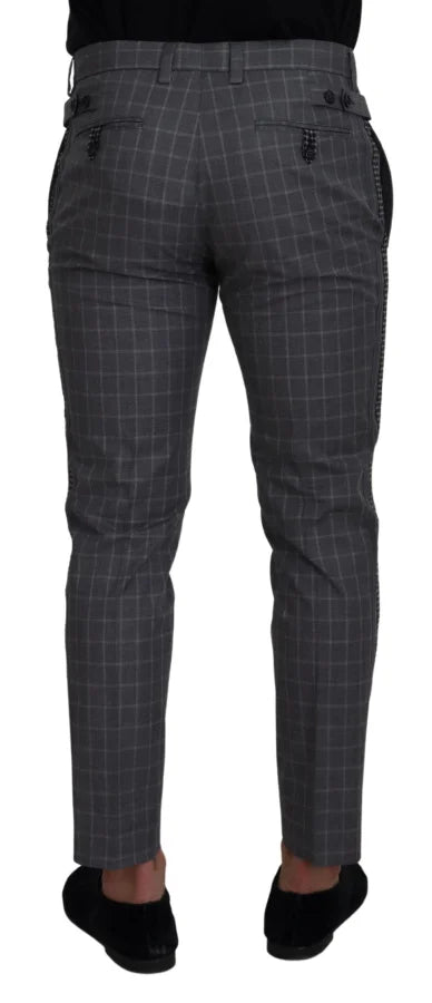 Dolce &amp; Gabbana Grey Cotton Checkered Chino Pants
