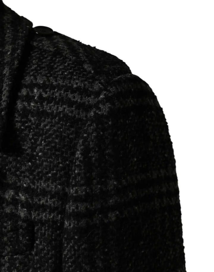 Dolce &amp; Gabbana Grey Double Breasted Plaid Wool Coat Jacket