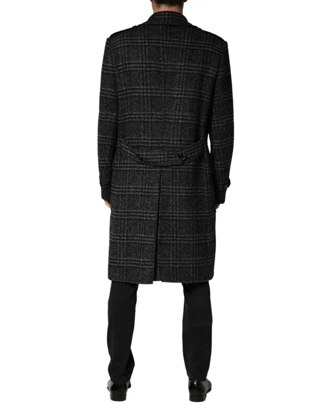 Dolce &amp; Gabbana Grey Double Breasted Plaid Wool Coat Jacket