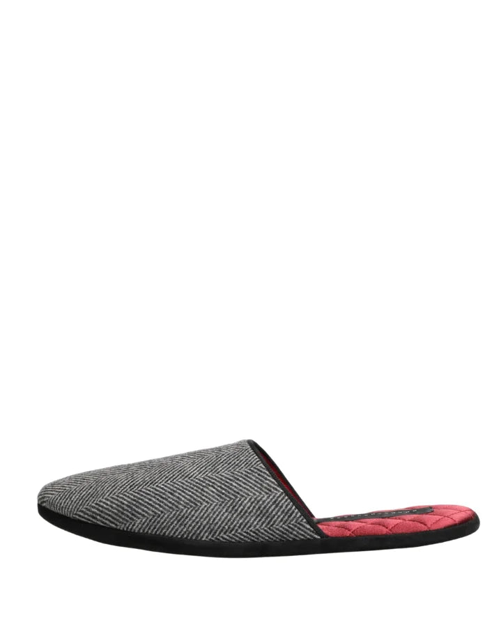 Dolce &amp; Gabbana Grey Herringbone Cashmere Red Slippers Shoes