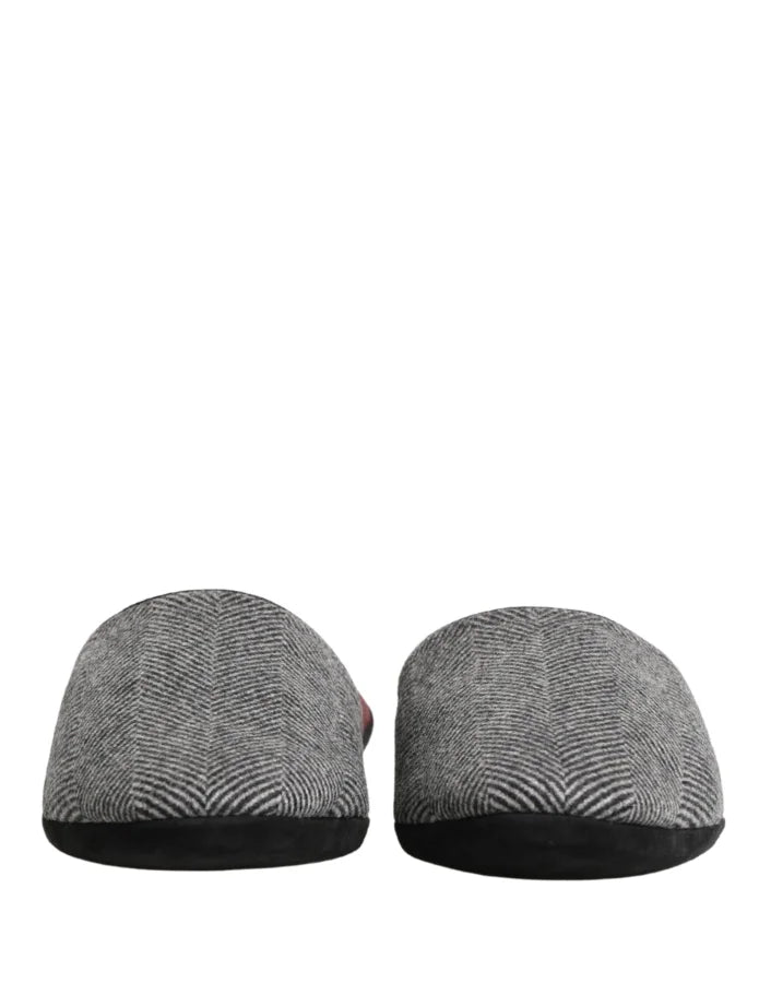 Dolce &amp; Gabbana Grey Herringbone Cashmere Red Slippers Shoes