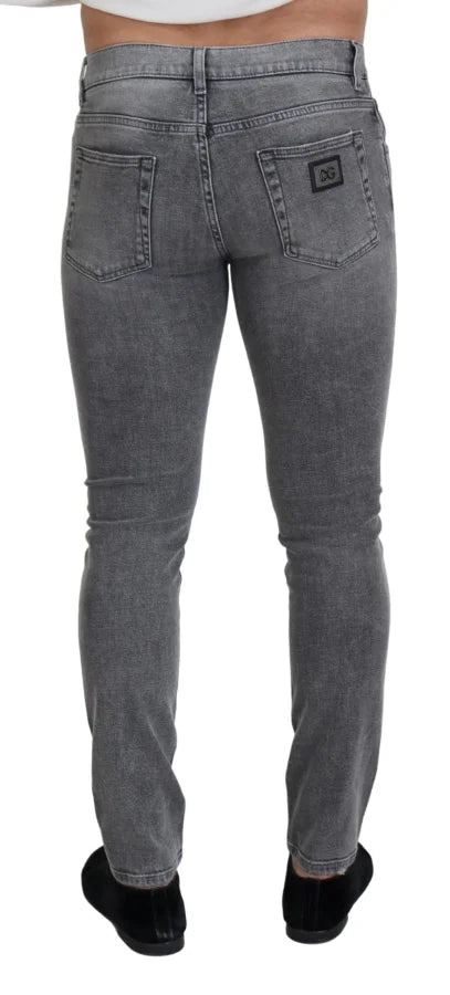 Dolce &amp; Gabbana Grey Washed Cotton Skinny Denim Jeans