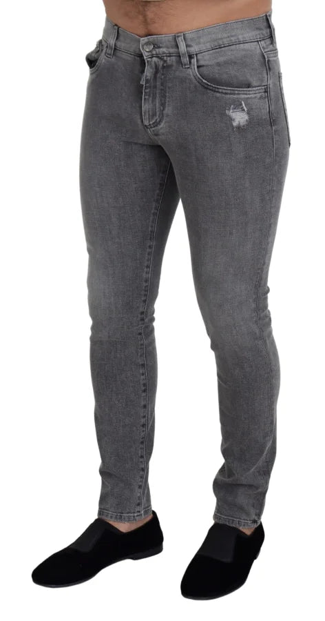 Dolce &amp; Gabbana Grey Washed Cotton Skinny Denim Jeans