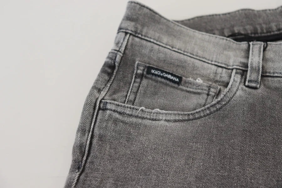 Dolce &amp; Gabbana Grey Washed Cotton Skinny Denim Jeans