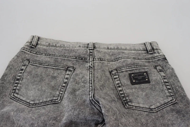 Dolce &amp; Gabbana Grey Washed Cotton Slim Fit Men Denim Jeans