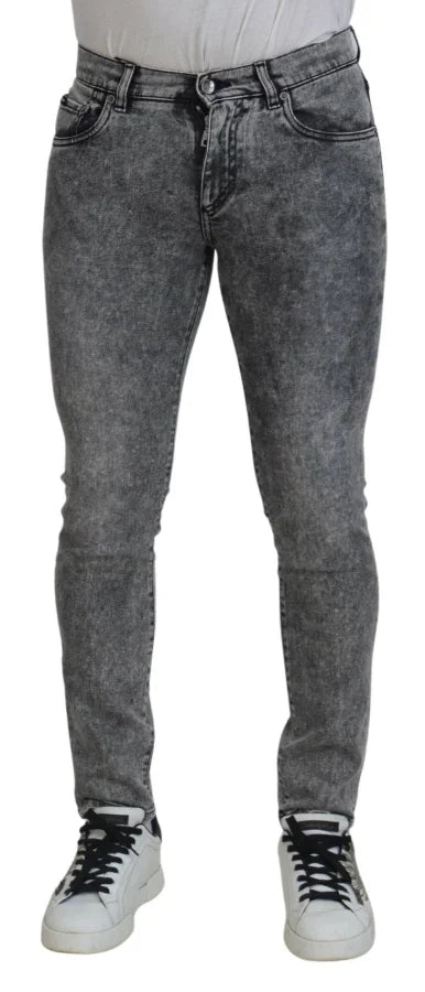 Dolce &amp; Gabbana Grey Washed Cotton Slim Fit Men Denim Jeans