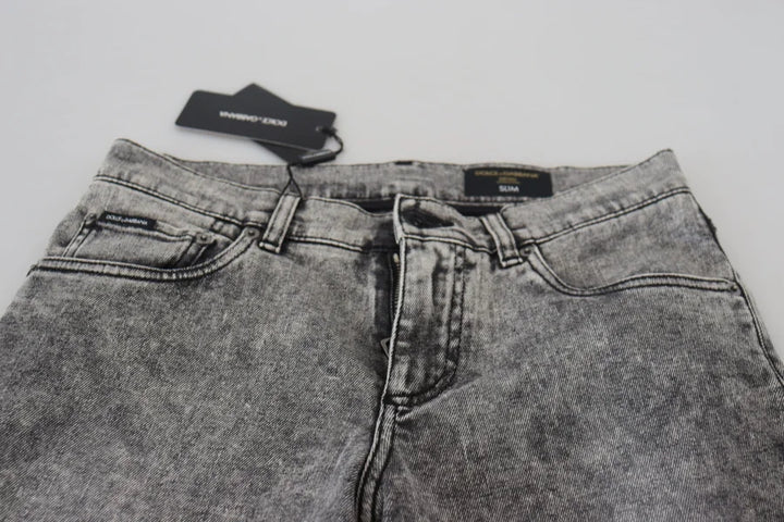 Dolce &amp; Gabbana Grey Washed Cotton Slim Fit Men Denim Jeans
