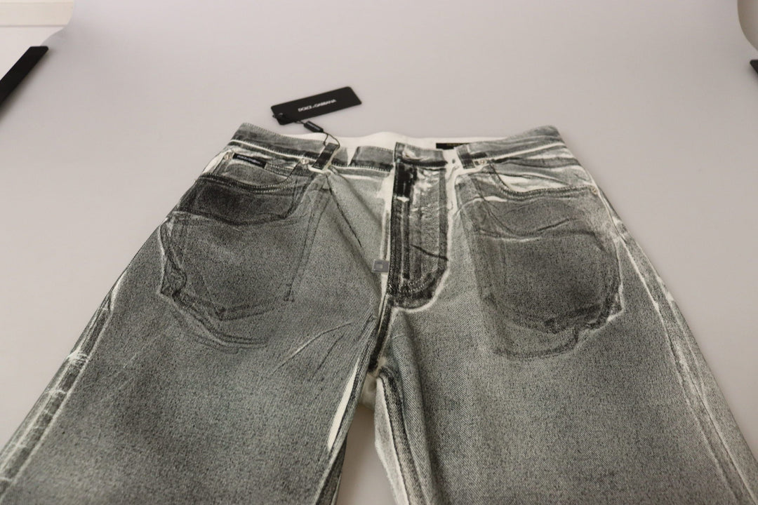 Dolce &amp; Gabbana Grey Washed High Waist Denim Pants Cotton Jeans