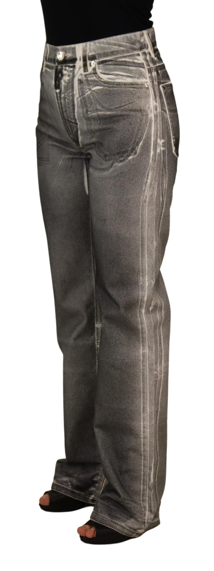 Dolce &amp; Gabbana Grey Washed High Waist Denim Pants Cotton Jeans