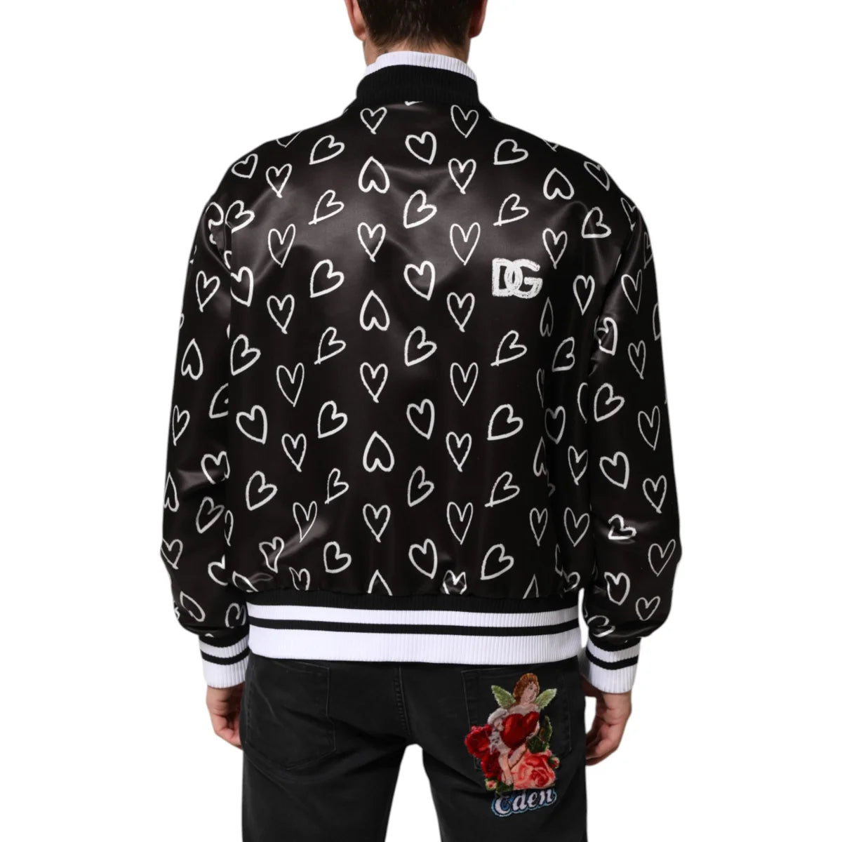 Dolce Gabbana Heart Print Bomber Jacket Long Sleeve Zip Up &