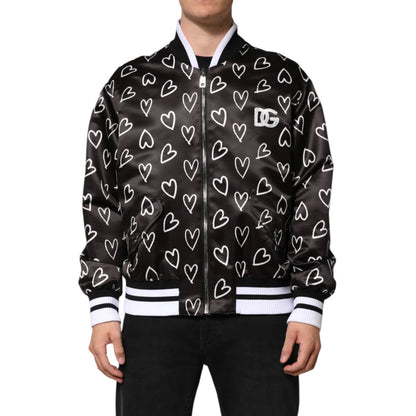 Dolce Gabbana Heart Print Bomber Jacket Long Sleeve Zip Up &