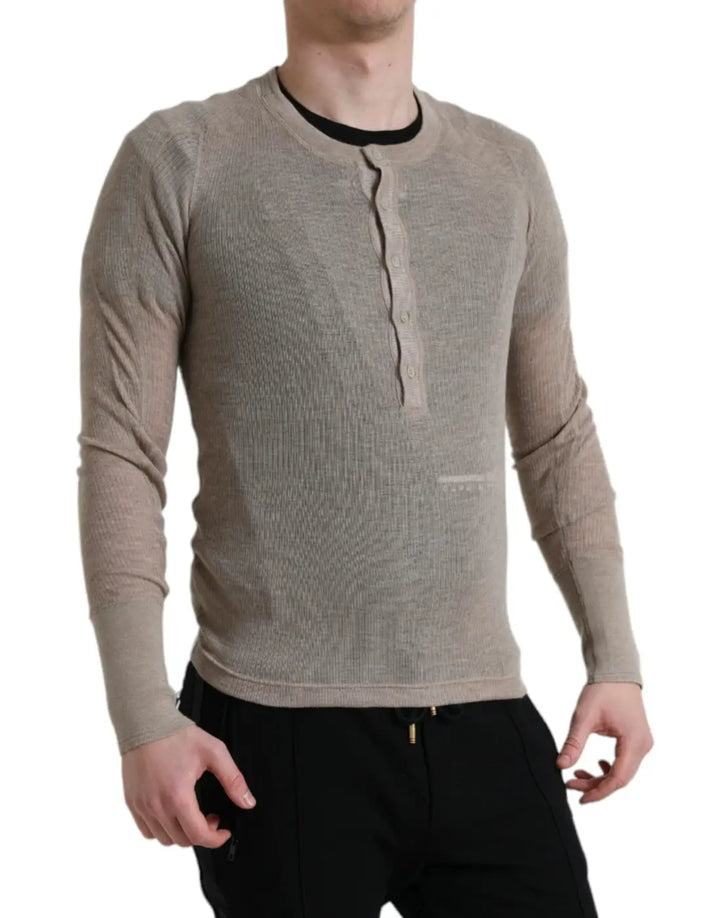 Dolce &amp; Gabbana Henley Pullover Beige Cashmere Sweater