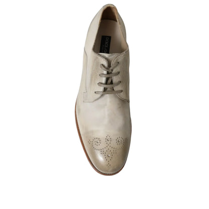 Dolce & Gabbana High Craftsmanship White Calfskin Leather Derby Shoes