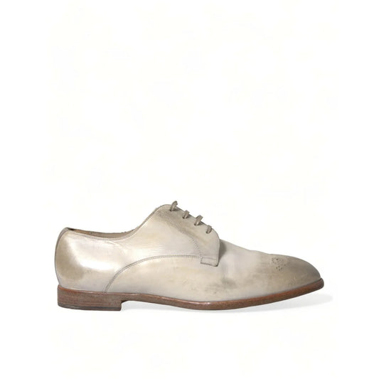 Dolce & Gabbana High Craftsmanship White Calfskin Leather Derby Shoes
