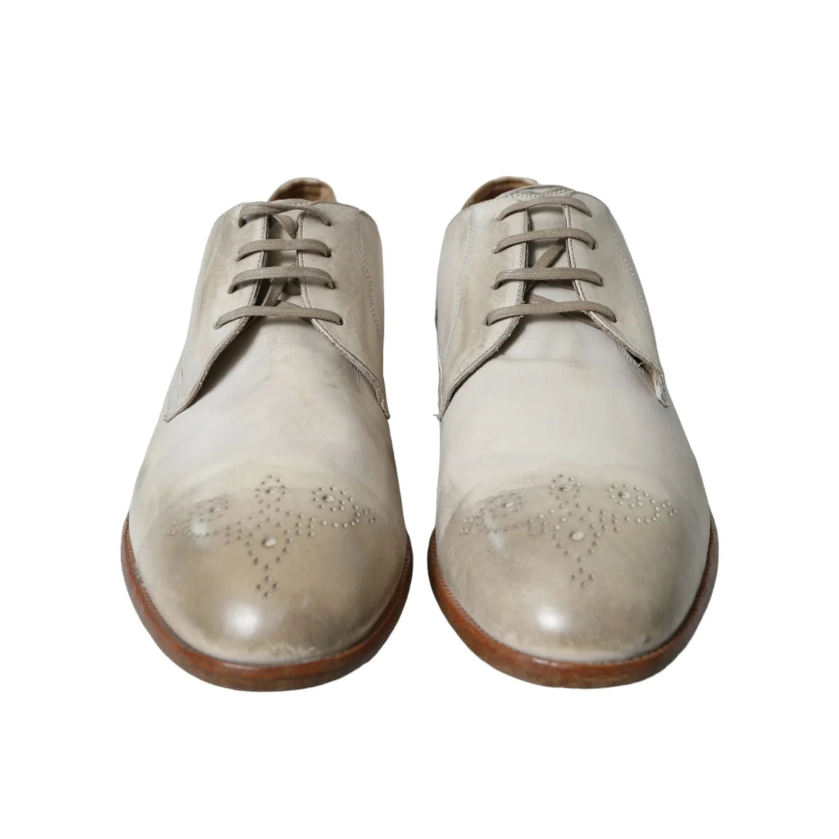Dolce & Gabbana High Craftsmanship White Calfskin Leather Derby Shoes