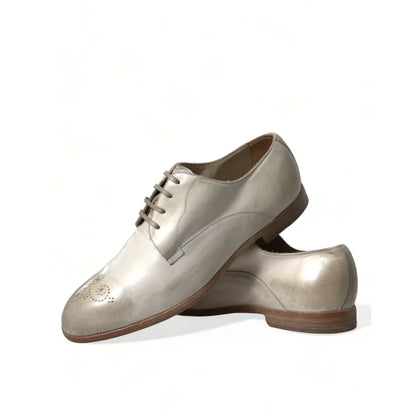 Dolce & Gabbana High Craftsmanship White Calfskin Leather Derby Shoes