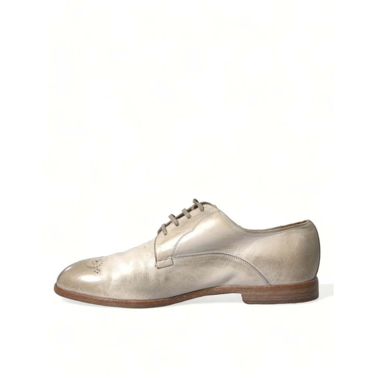 Dolce & Gabbana High Craftsmanship White Calfskin Leather Derby Shoes