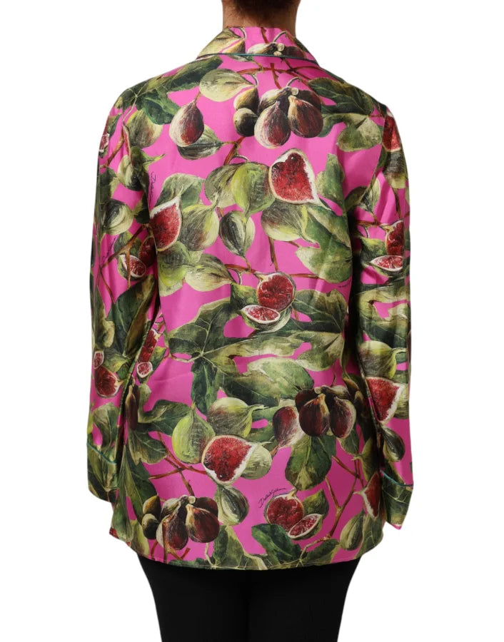 Dolce &amp; Gabbana Hot Pink Fig Printed Silk Shirt Blouse Top