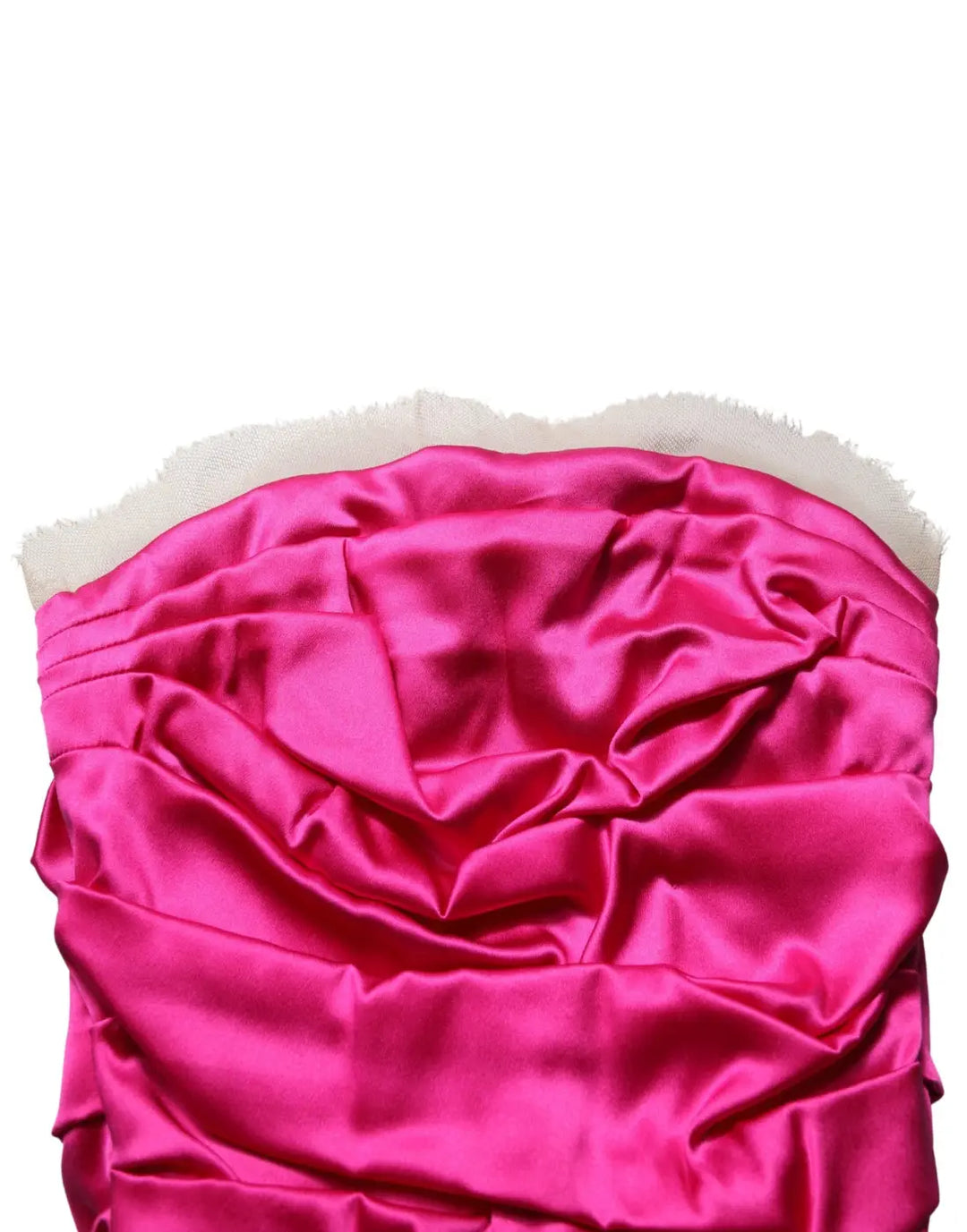 Dolce &amp; Gabbana Hot Pink Ruched Satin Strapless Gown Dress
