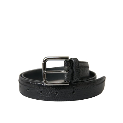 Dolce & Gabbana Iconic Black Leather Strap Metal Buckle Belt