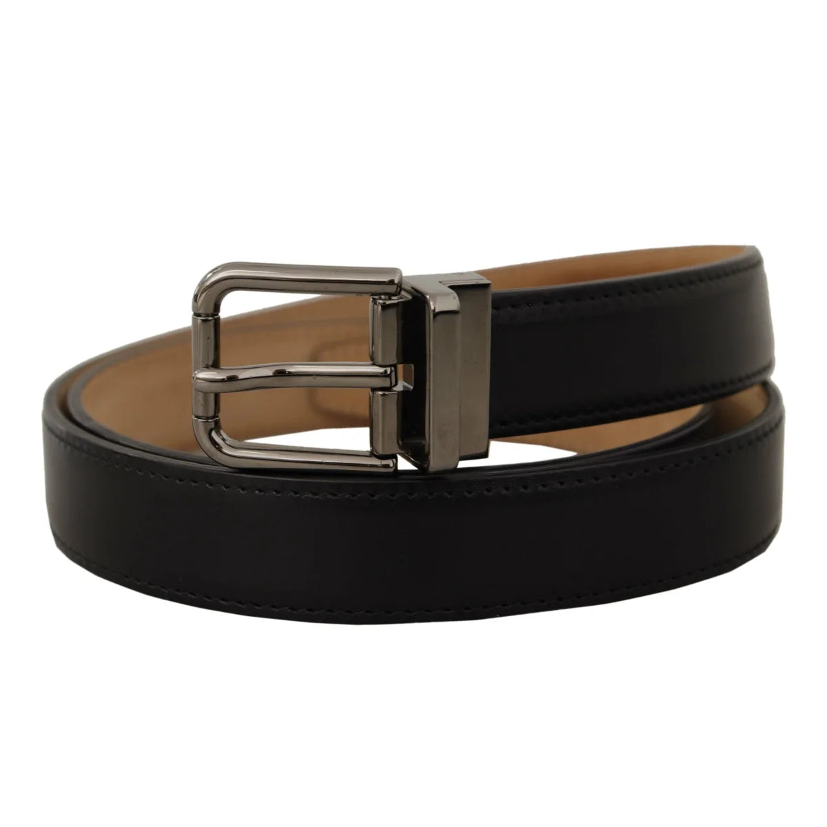 Dolce Gabbana Italian Luxury Belt Black Leather with Metal Buckle &