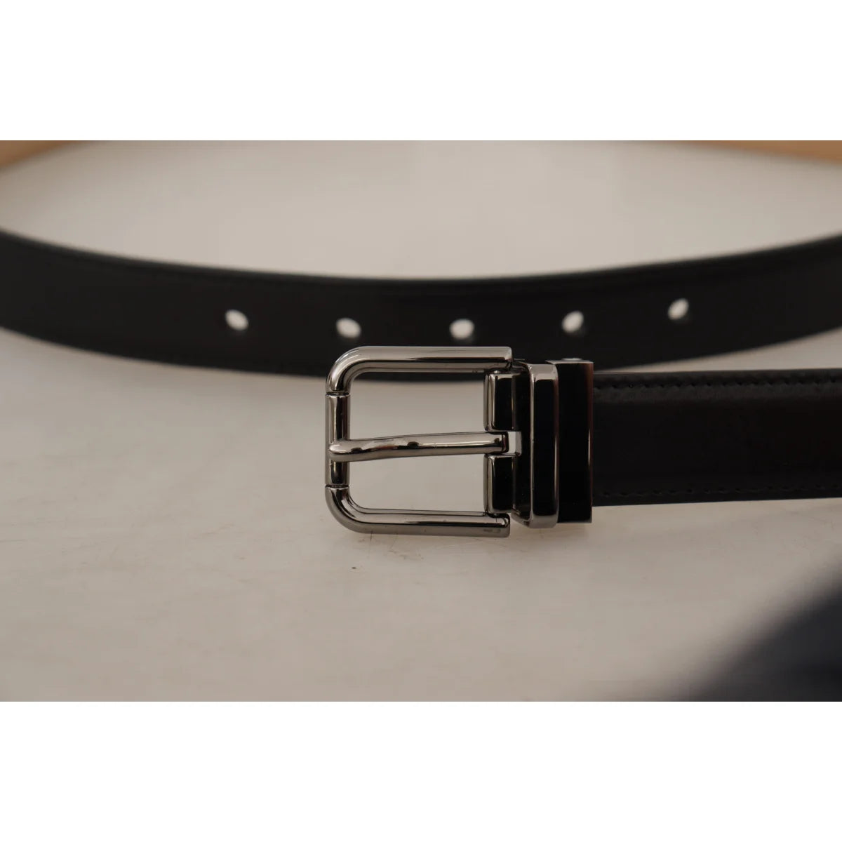 Dolce Gabbana Italian Luxury Belt Black Leather with Metal Buckle &
