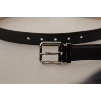 Dolce Gabbana Italian Luxury Belt Black Leather with Metal Buckle &