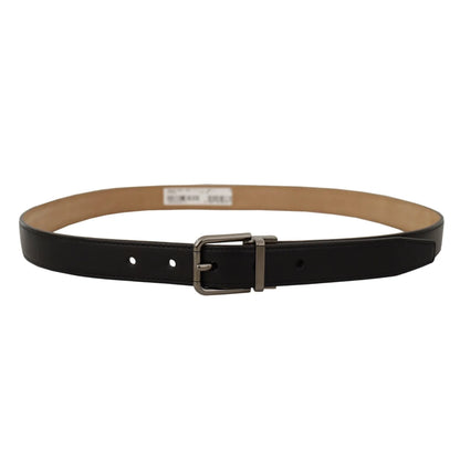 Dolce Gabbana Italian Luxury Belt Black Leather with Metal Buckle &