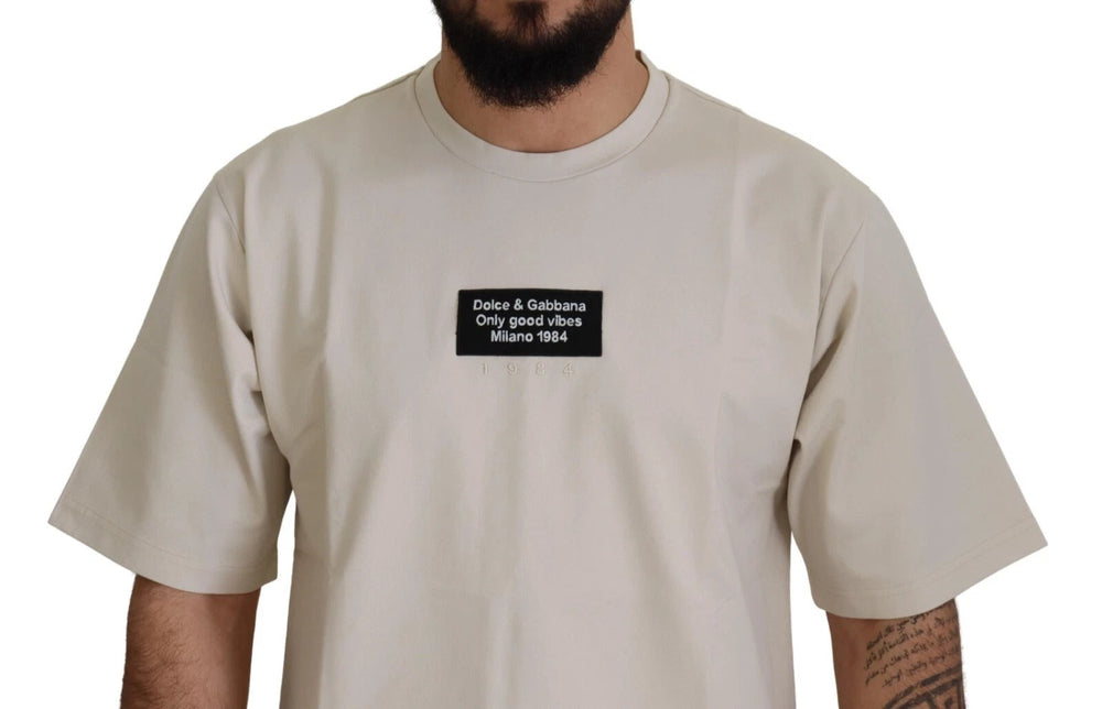 Dolce & Gabbana Ivory Cotton Printed Crewneck