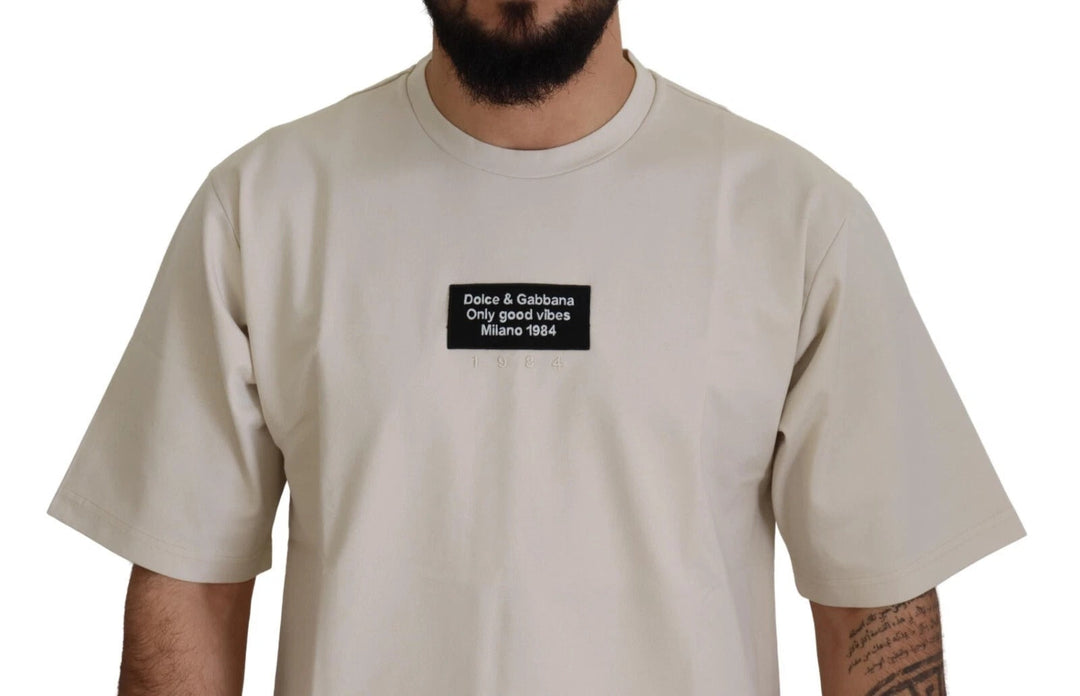 Dolce &amp; Gabbana Ivory Cotton Printed Crewneck