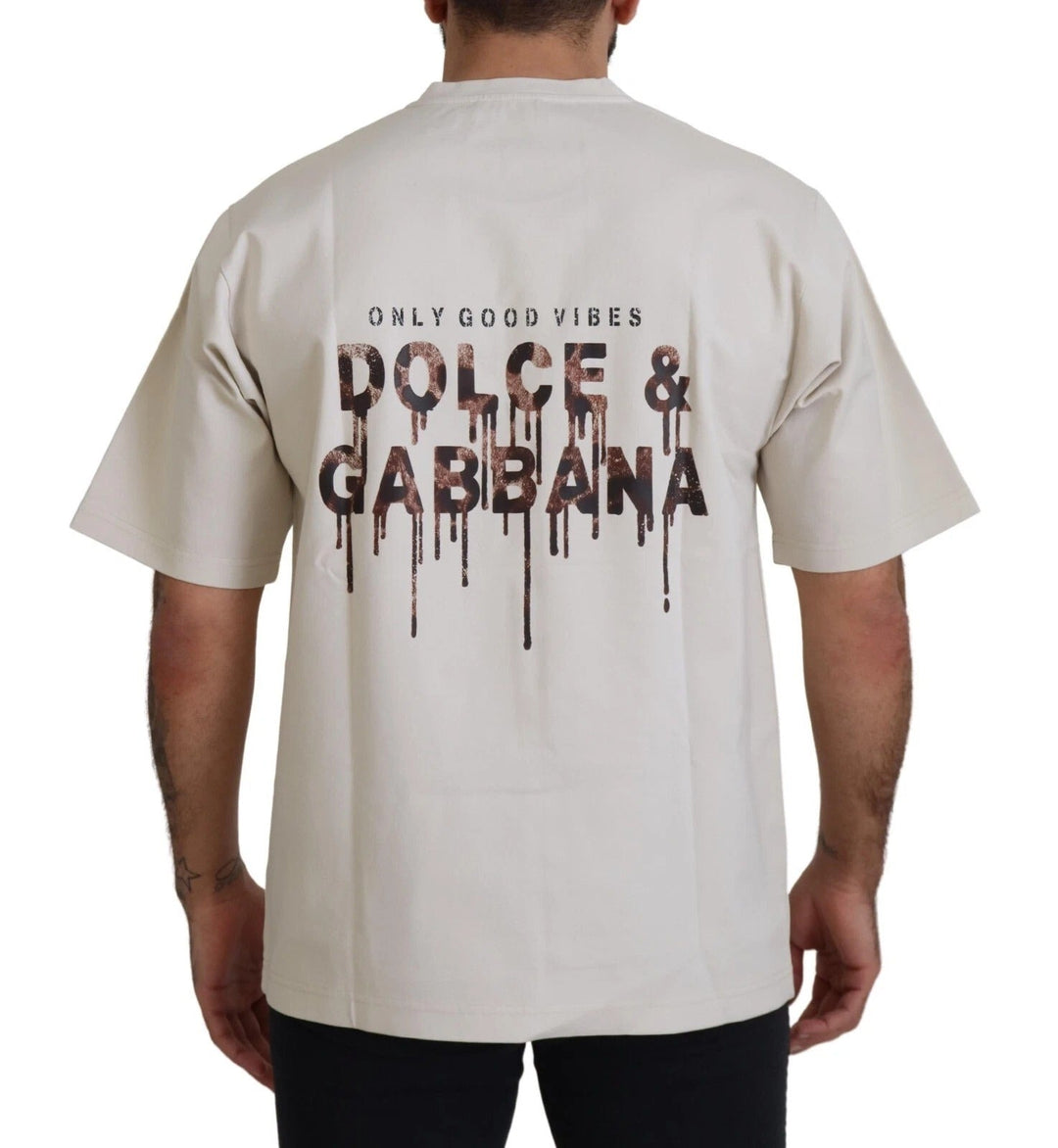 Dolce &amp; Gabbana Ivory Cotton Printed Crewneck