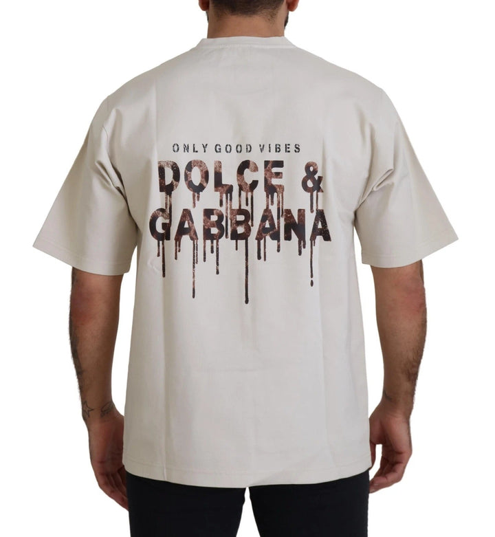 Dolce &amp; Gabbana Ivory Cotton Printed Crewneck