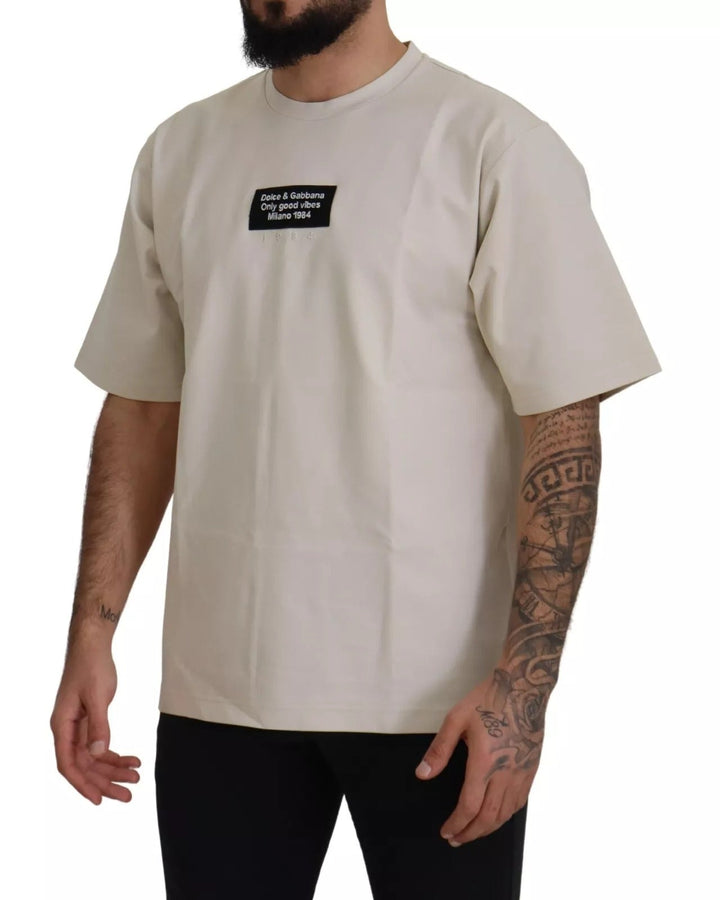 Dolce &amp; Gabbana Ivory Cotton Printed Crewneck