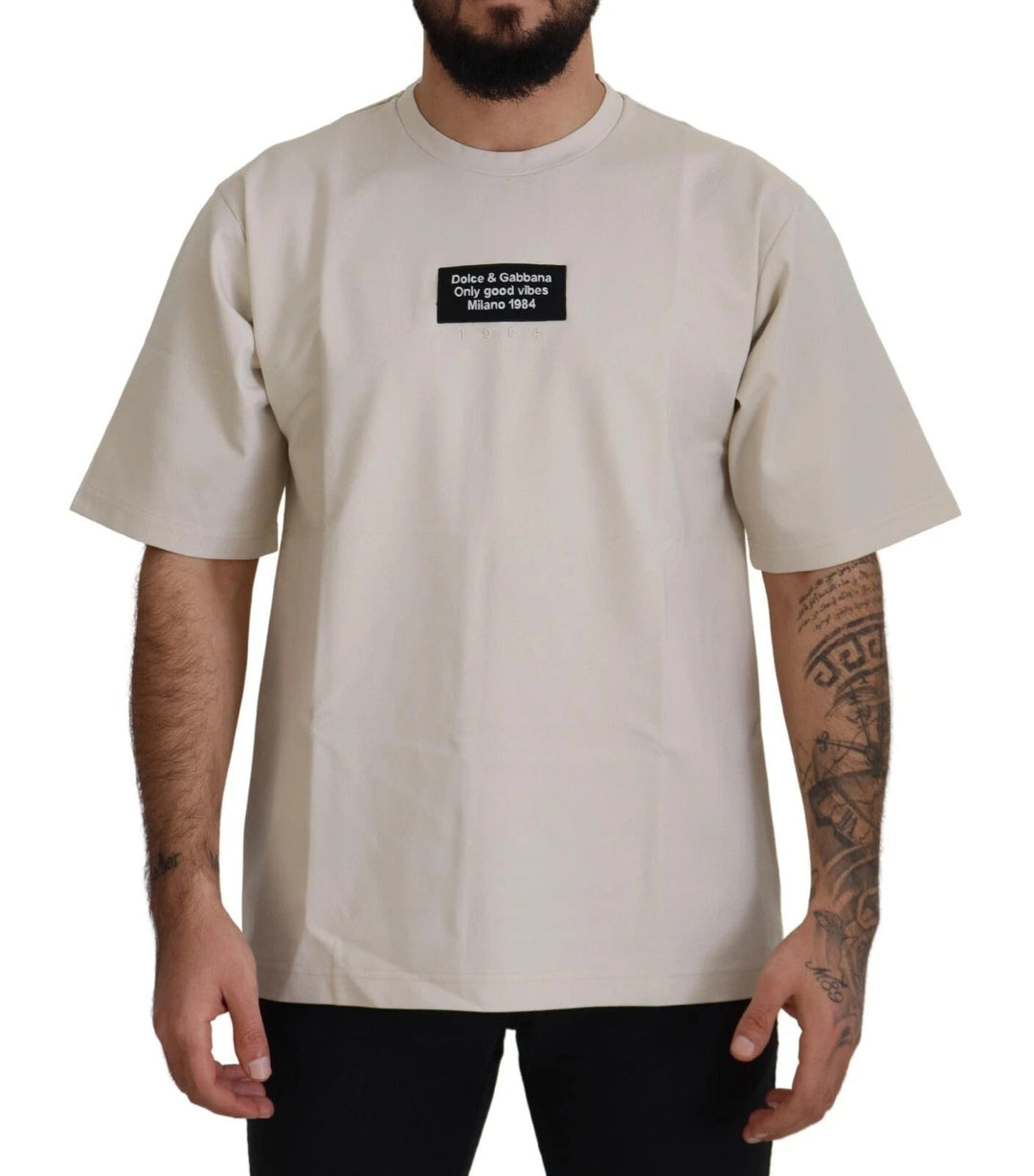 Dolce &amp; Gabbana Ivory Cotton Printed Crewneck