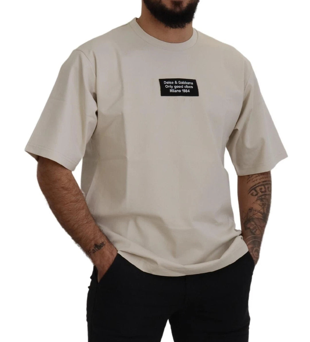 Dolce & Gabbana Ivory Cotton Printed Crewneck