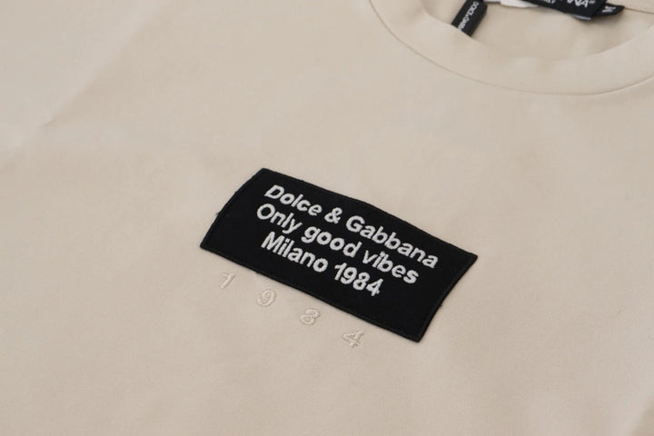 Dolce &amp; Gabbana Ivory Cotton Printed Crewneck