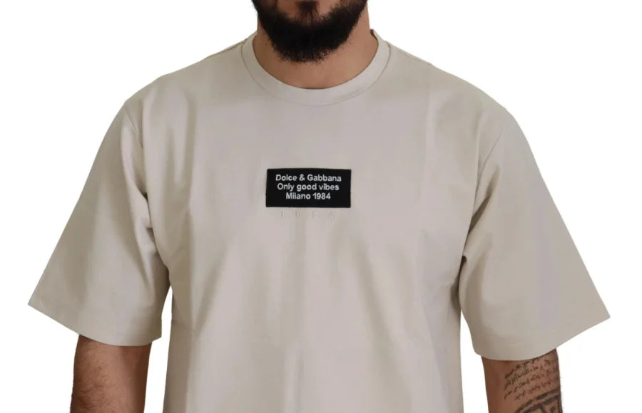 Dolce &amp; Gabbana Ivory Cotton Printed Crewneck