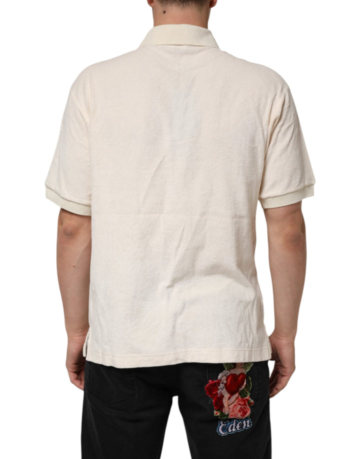 Dolce &amp; Gabbana Ivory Cotton Terry Logo Pocket Polo T-shirt