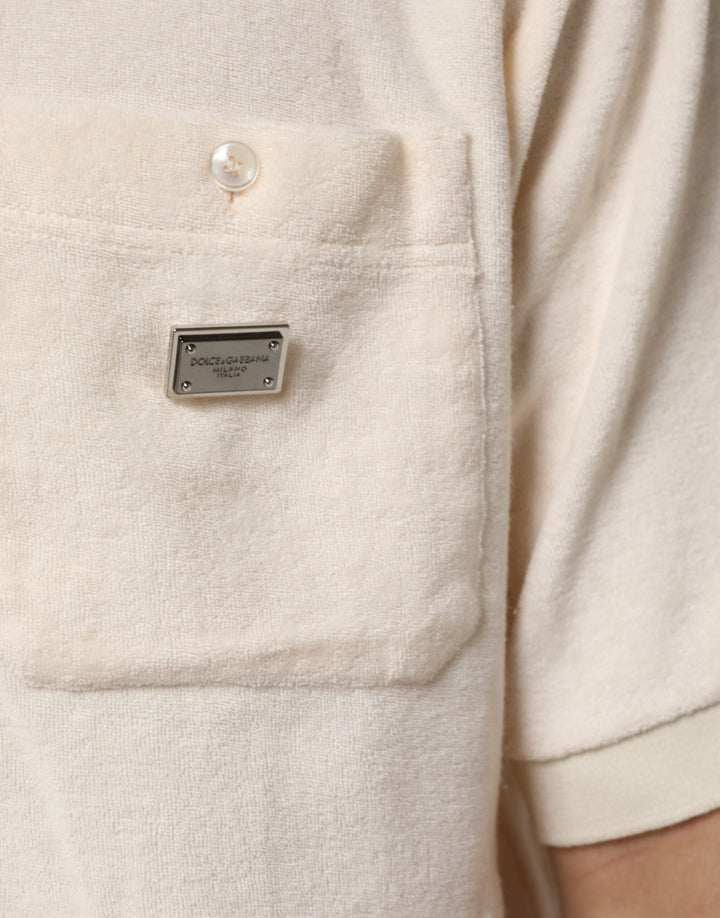 Dolce &amp; Gabbana Ivory Cotton Terry Logo Pocket Polo T-shirt