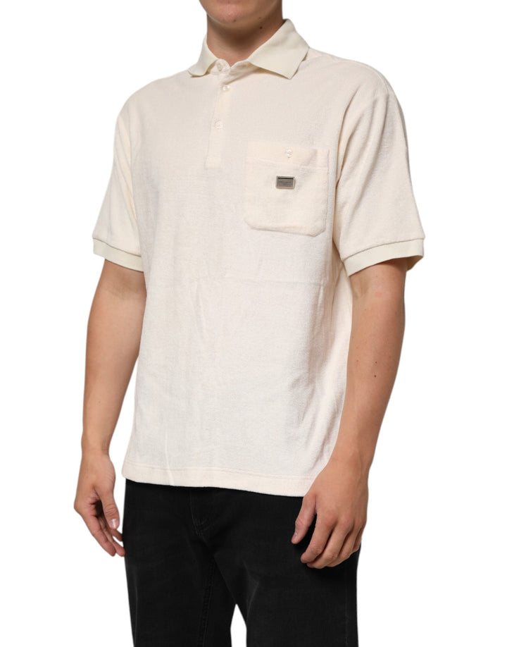 Dolce &amp; Gabbana Ivory Cotton Terry Logo Pocket Polo T-shirt