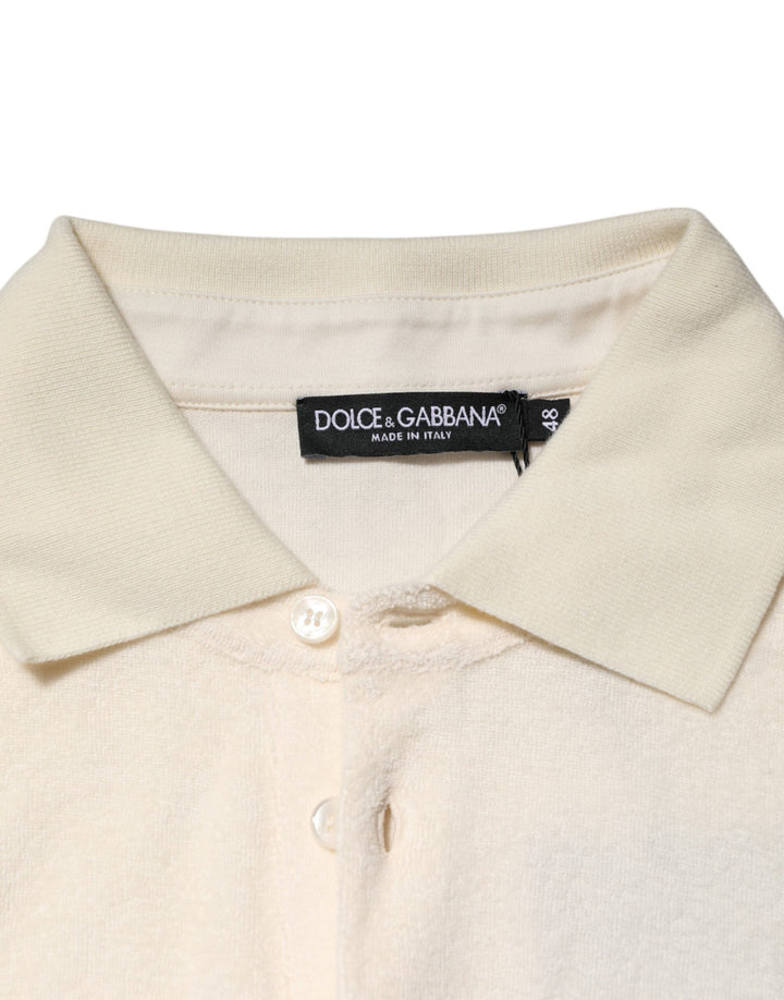 Dolce &amp; Gabbana Ivory Cotton Terry Logo Pocket Polo T-shirt