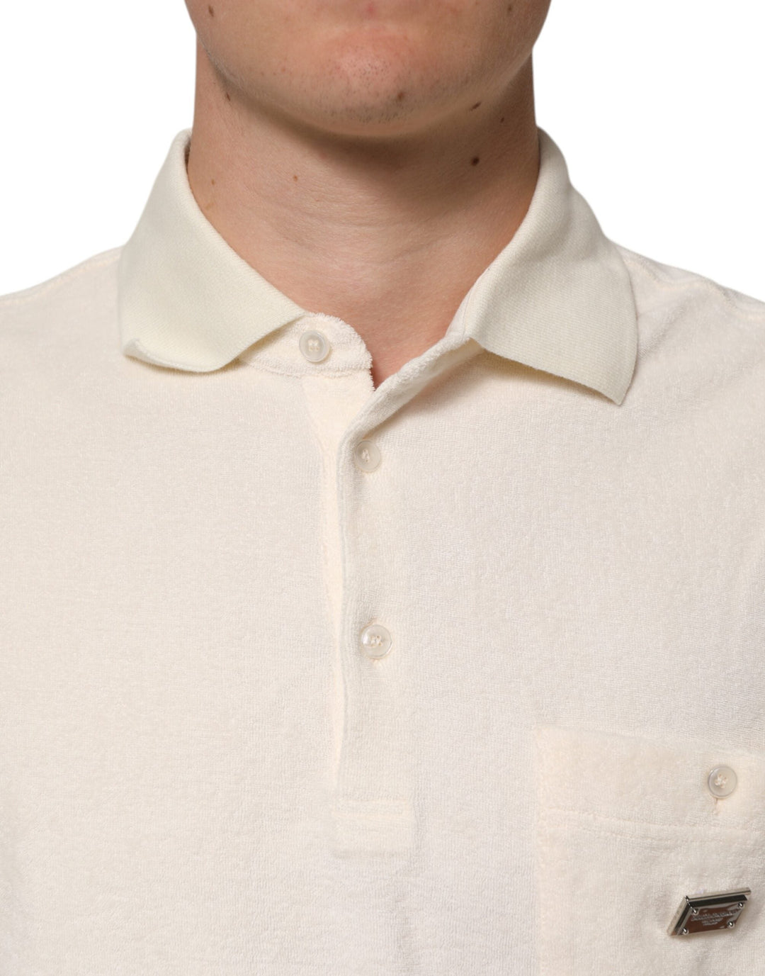 Dolce &amp; Gabbana Ivory Cotton Terry Logo Pocket Polo T-shirt