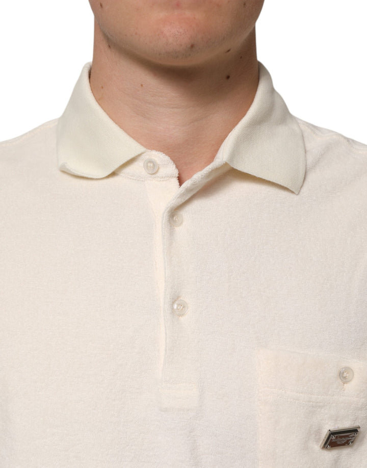 Dolce &amp; Gabbana Ivory Cotton Terry Logo Pocket Polo T-shirt