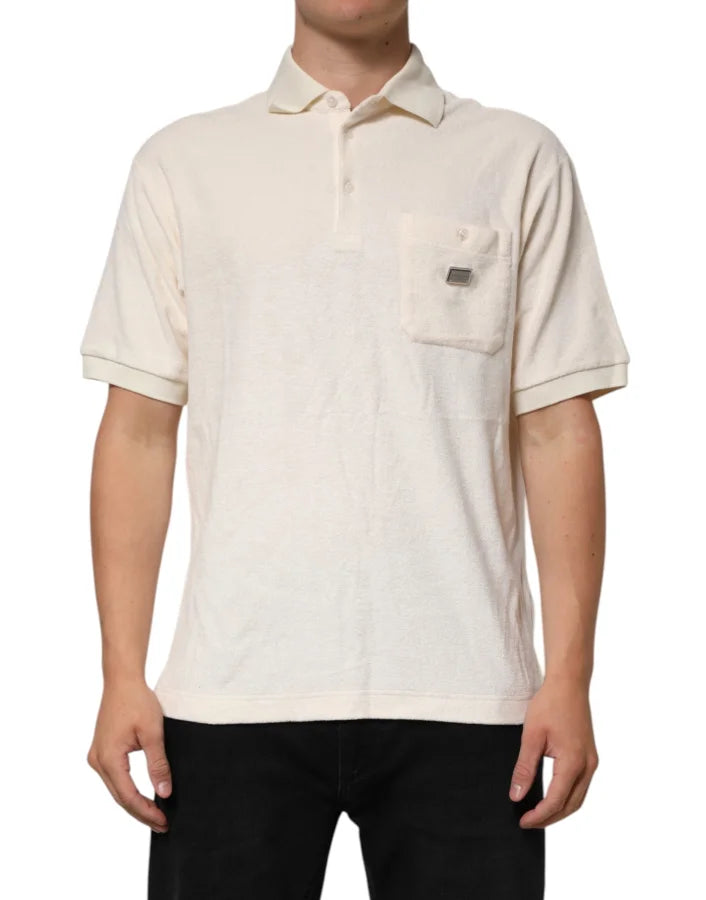 Dolce &amp; Gabbana Ivory Cotton Terry Logo Pocket Polo T-shirt