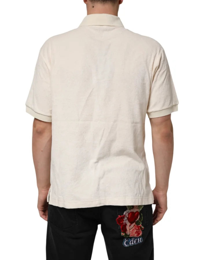Dolce &amp; Gabbana Ivory Cotton Terry Logo Pocket Polo T-shirt
