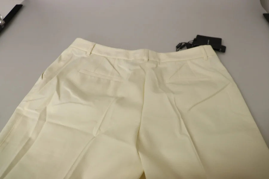 Dolce &amp; Gabbana Ivory High Waist Cropped Folded Hem Trousers Pants