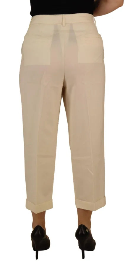 Dolce &amp; Gabbana Ivory High Waist Cropped Folded Hem Trousers Pants