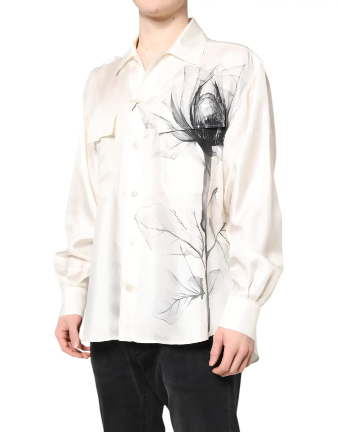 Dolce &amp; Gabbana Ivory Silk Long Sleeves Men Casual Shirt